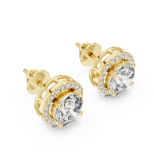 Round Halo Diamond Stud Earrings Aortas Diamond Jewels