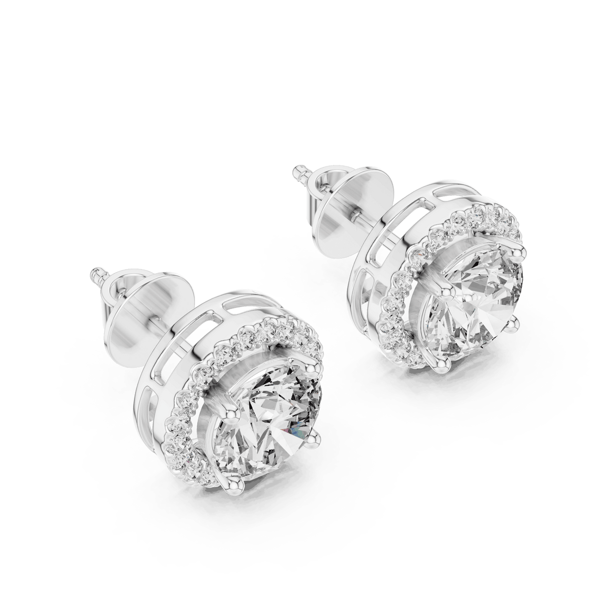 Round Halo Diamond Stud Earrings Aortas Diamond Jewels