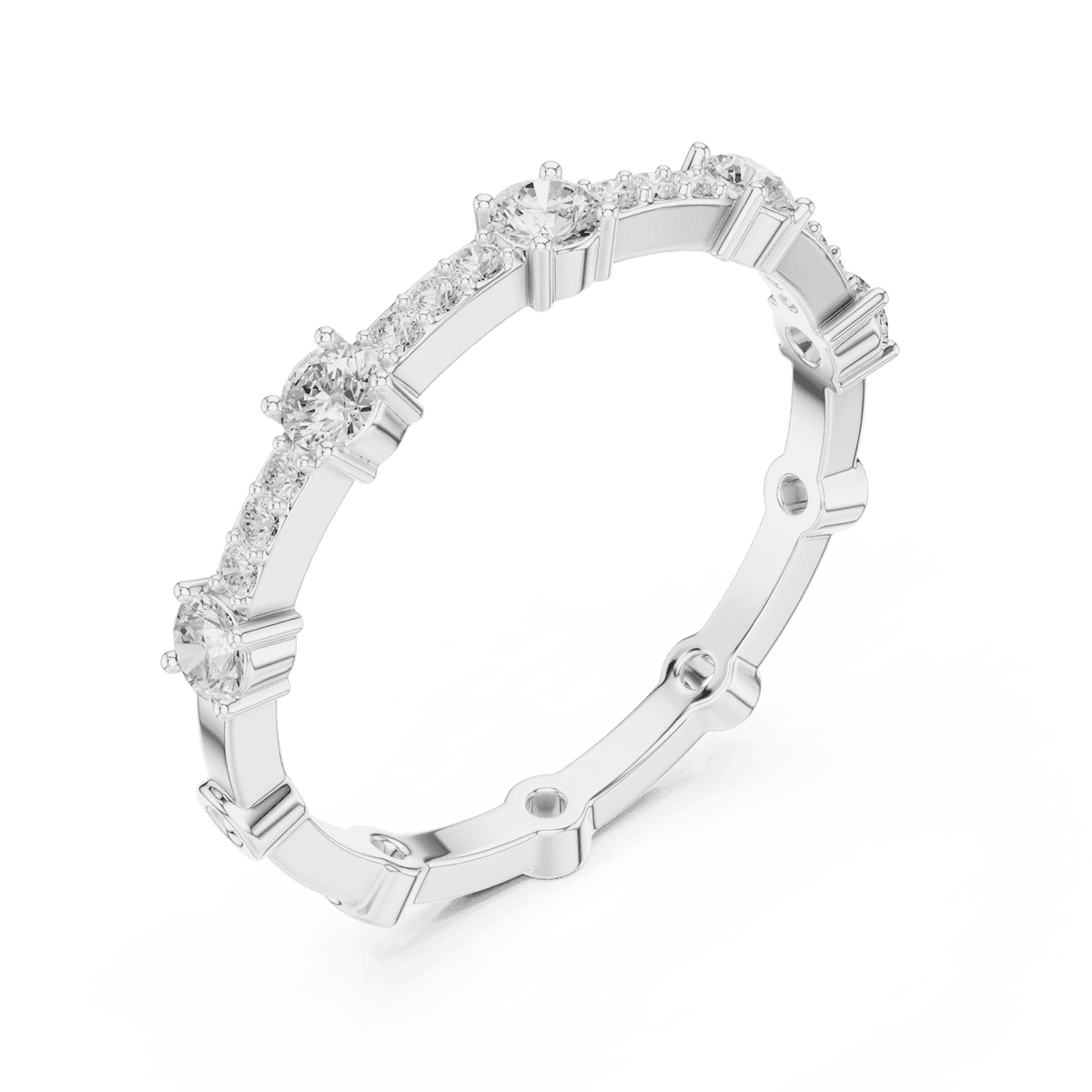 Shared Prong Diamond Eternity Band featuring brilliant round diamonds in a polished half eternity shared-prong setting by Aortas Jewels.