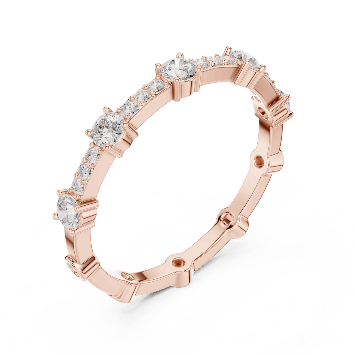 Shared Prong Diamond Eternity Band featuring brilliant round diamonds in a polished half eternity shared-prong setting by Aortas Jewels.