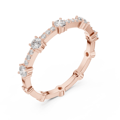 Shared Prong Diamond Eternity Band featuring brilliant round diamonds in a polished half eternity shared-prong setting by Aortas Jewels.