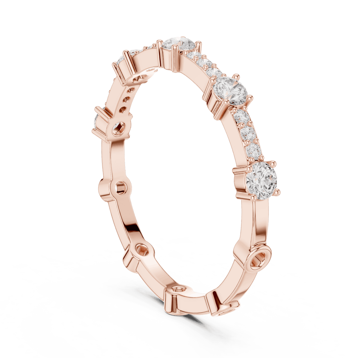 Shared Prong Diamond Eternity Band featuring brilliant round diamonds in a polished half eternity shared-prong setting by Aortas Jewels.
