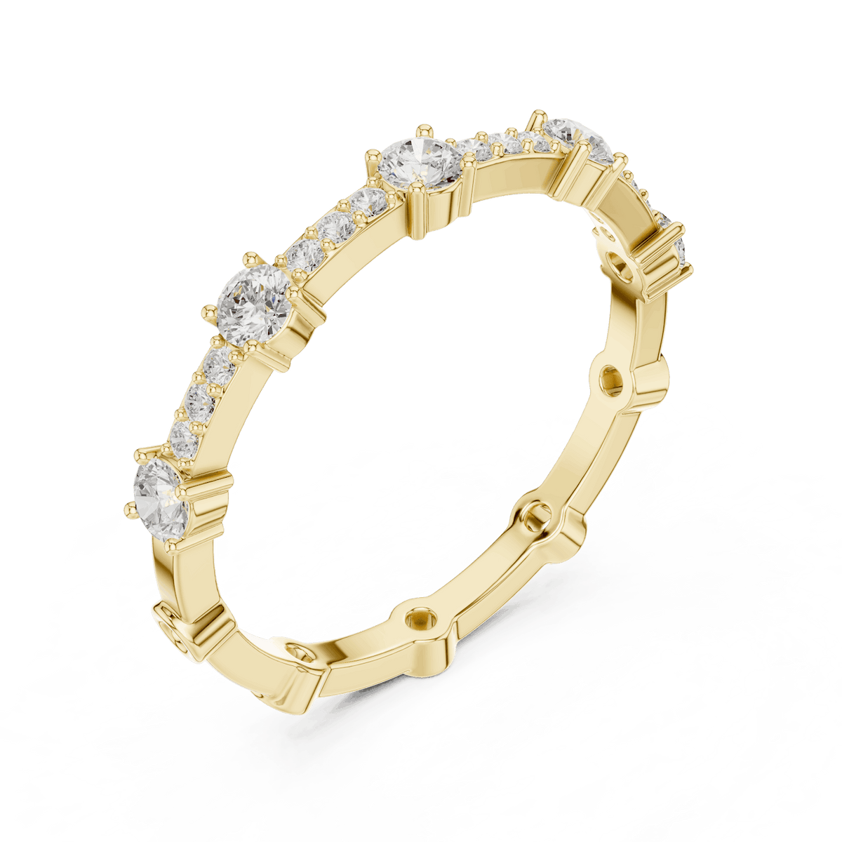 Shared Prong Diamond Eternity Band featuring brilliant round diamonds in a polished half eternity shared-prong setting by Aortas Jewels.