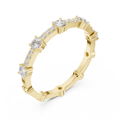 Shared Prong Diamond Eternity Band featuring brilliant round diamonds in a polished half eternity shared-prong setting by Aortas Jewels.