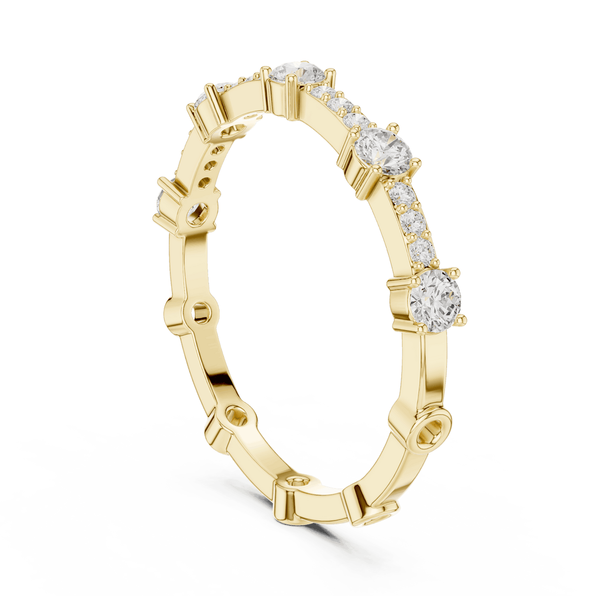 Shared Prong Diamond Eternity Band featuring brilliant round diamonds in a polished half eternity shared-prong setting by Aortas Jewels.