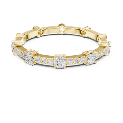 Shared Prong Diamond Eternity Band featuring brilliant round diamonds in a polished half eternity shared-prong setting by Aortas Jewels.