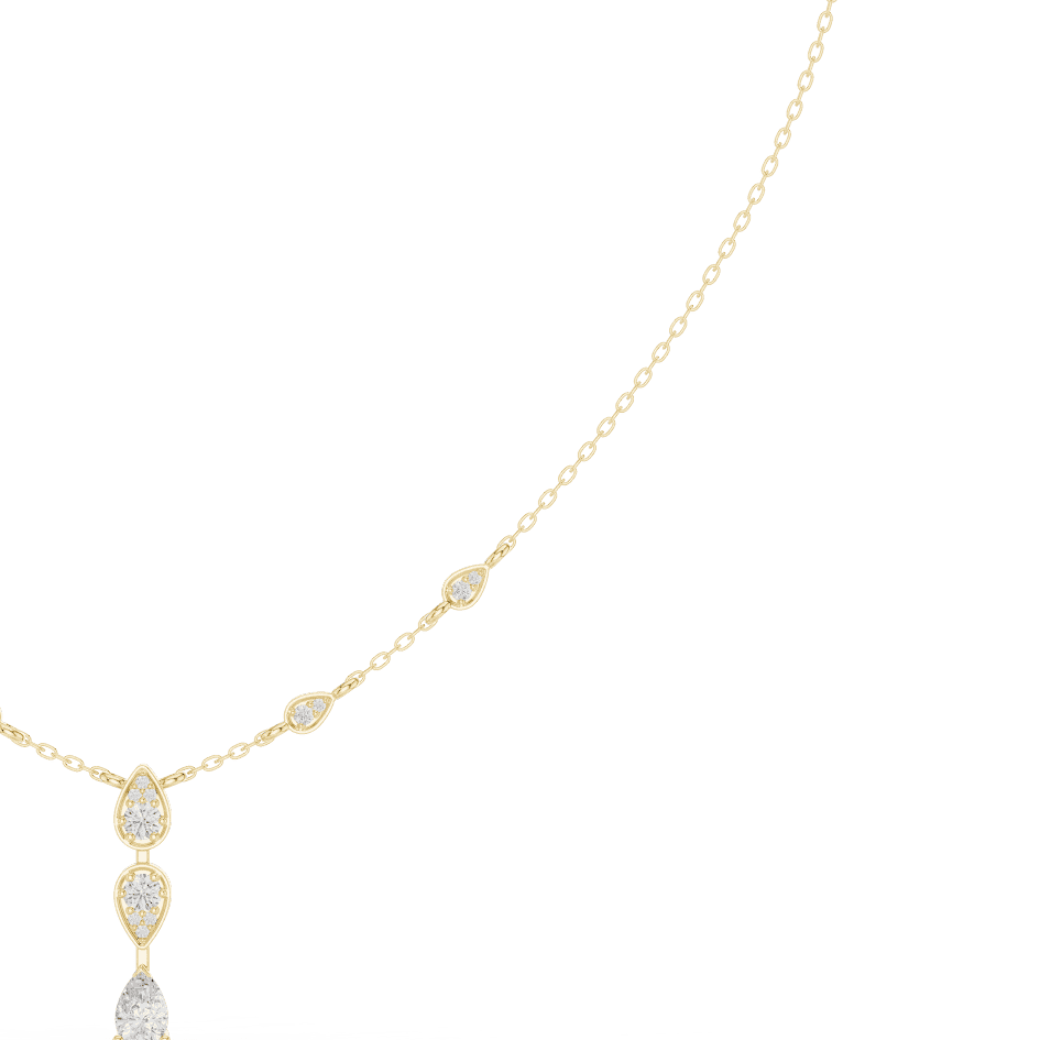 Elegant teardrop diamond pendant necklace with a delicate chain and sparkling accent stones by Aortas Jewels.