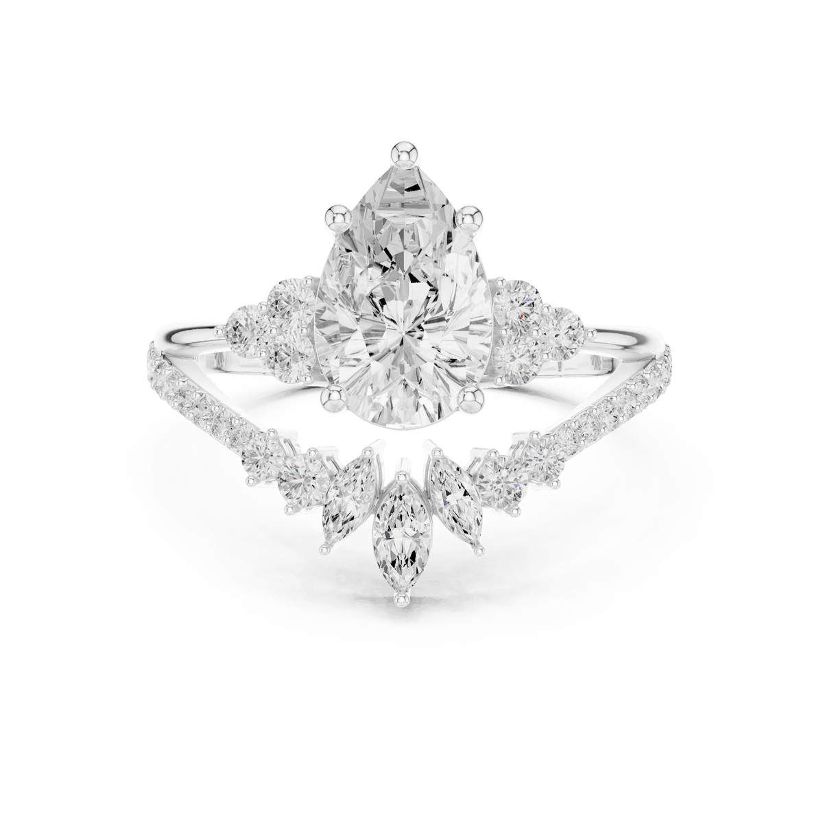 Three-stone diamond engagement ring featuring a brilliant round center stone, sparkling side stones, and a pavé-set band by Aortas Jewels.