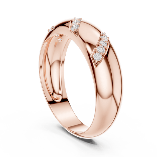 Twisted diamond accent band ring featuring a polished crossover design with sparkling round diamond clusters by Aortas Jewels.