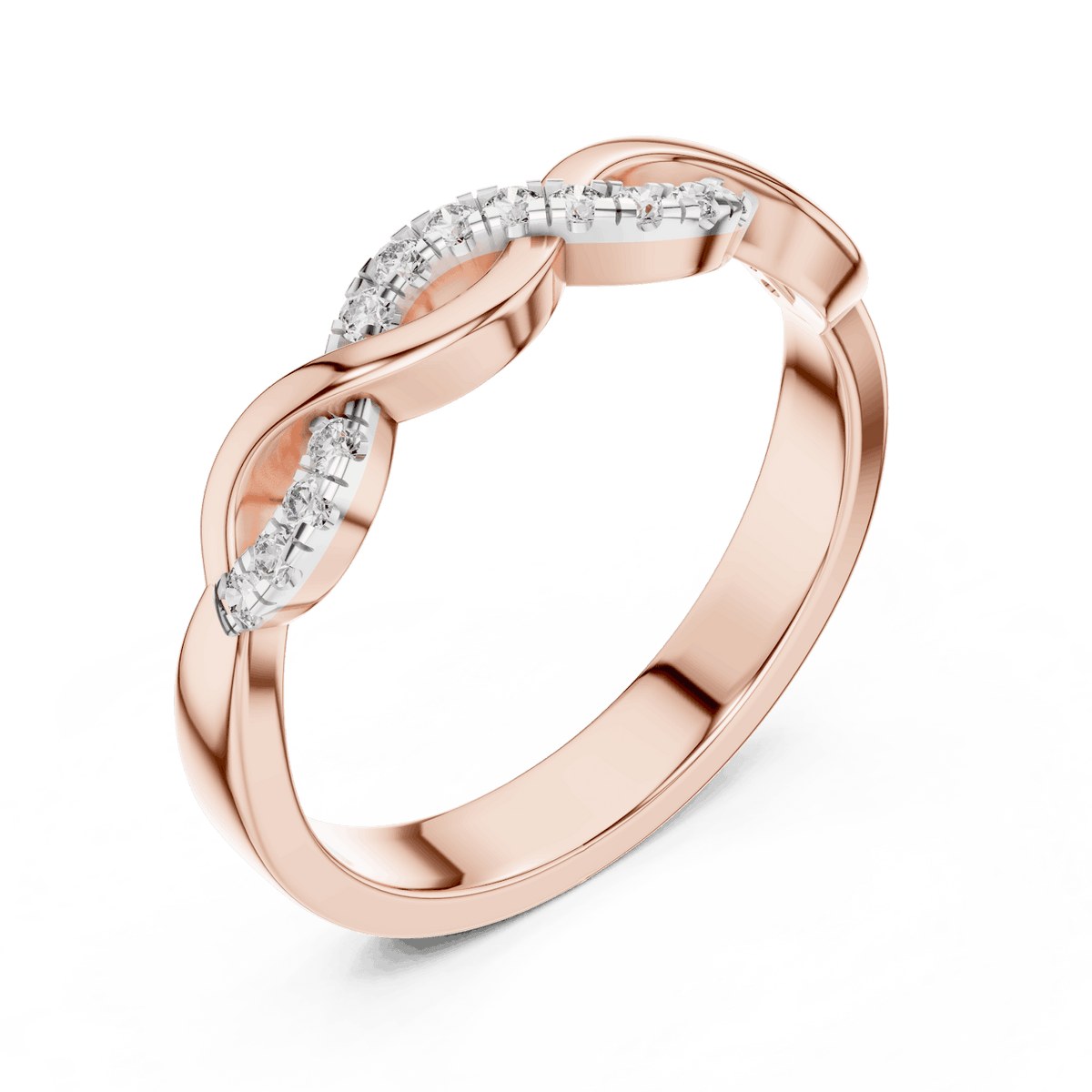 Twisted Diamond Wave Band Ring featuring an elegant crossover wave design with sparkling round stone accents and a polished finish by Aortas Jewels.