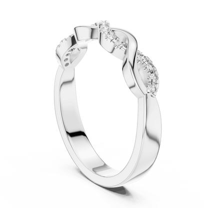 Twisted Diamond Wave Band Ring featuring an elegant crossover wave design with sparkling round stone accents and a polished finish by Aortas Jewels.