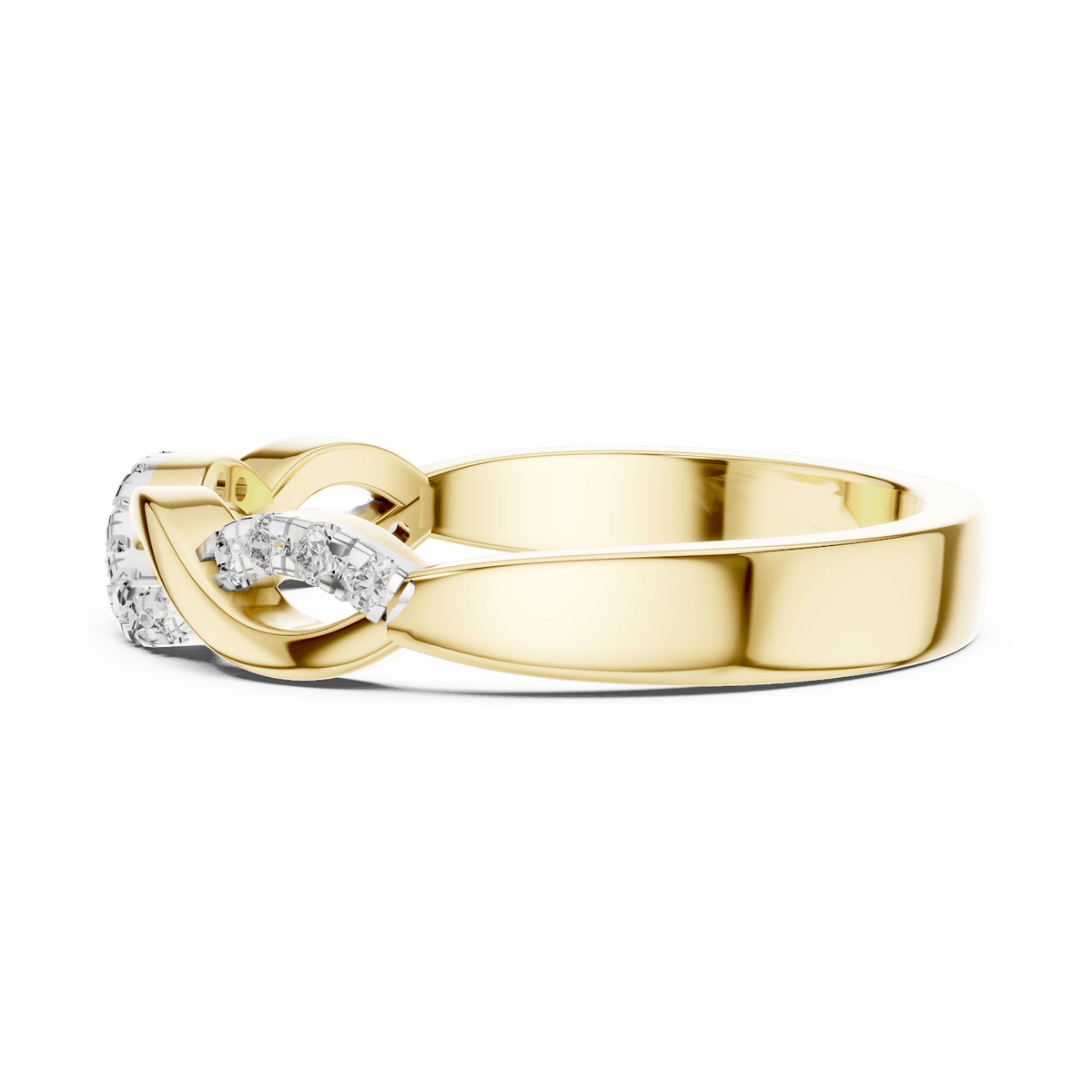 Twisted Diamond Wave Band Ring featuring an elegant crossover wave design with sparkling round stone accents and a polished finish by Aortas Jewels.