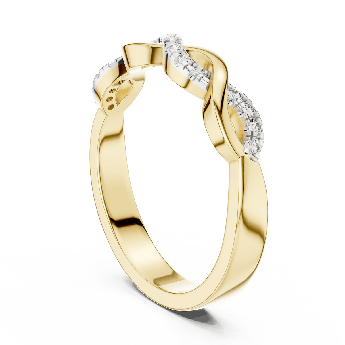 Twisted Diamond Wave Band Ring featuring an elegant crossover wave design with sparkling round stone accents and a polished finish by Aortas Jewels.