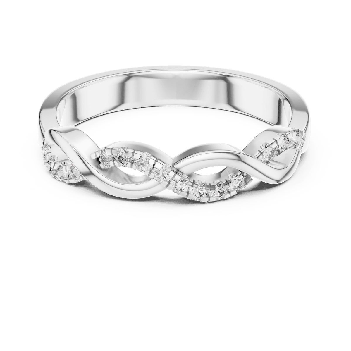 Twisted Diamond Wave Band Ring featuring an elegant crossover wave design with sparkling round stone accents and a polished finish by Aortas Jewels.