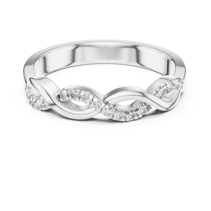 Twisted Diamond Wave Band Ring featuring an elegant crossover wave design with sparkling round stone accents and a polished finish by Aortas Jewels.