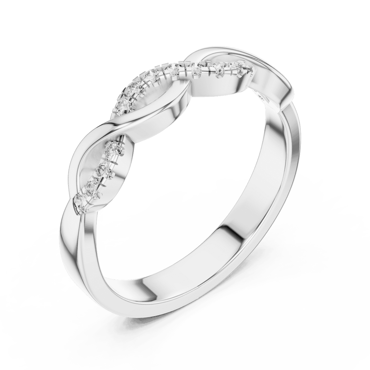 Twisted Diamond Wave Band Ring featuring an elegant crossover wave design with sparkling round stone accents and a polished finish by Aortas Jewels.