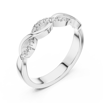 Twisted Diamond Wave Band Ring featuring an elegant crossover wave design with sparkling round stone accents and a polished finish by Aortas Jewels.