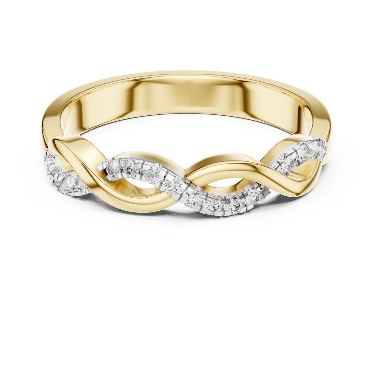 Twisted Diamond Wave Band Ring featuring an elegant crossover wave design with sparkling round stone accents and a polished finish by Aortas Jewels.