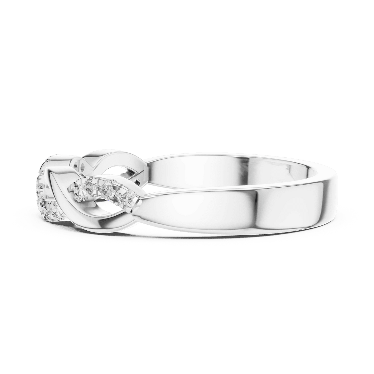 Twisted Diamond Wave Band Ring featuring an elegant crossover wave design with sparkling round stone accents and a polished finish by Aortas Jewels.