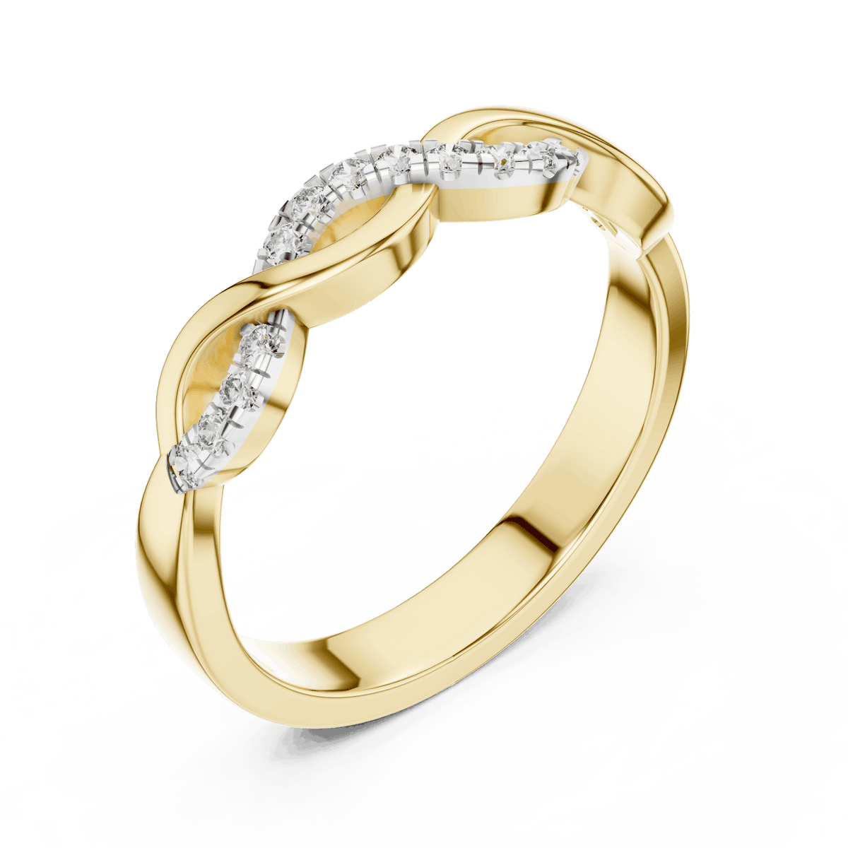 Twisted Diamond Wave Band Ring featuring an elegant crossover wave design with sparkling round stone accents and a polished finish by Aortas Jewels.