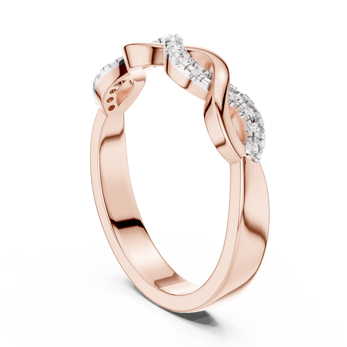 Twisted Diamond Wave Band Ring featuring an elegant crossover wave design with sparkling round stone accents and a polished finish by Aortas Jewels.