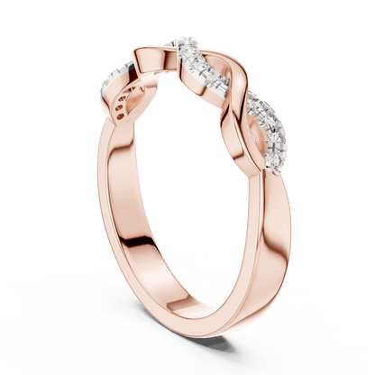 Twisted Diamond Wave Band Ring featuring an elegant crossover wave design with sparkling round stone accents and a polished finish by Aortas Jewels.