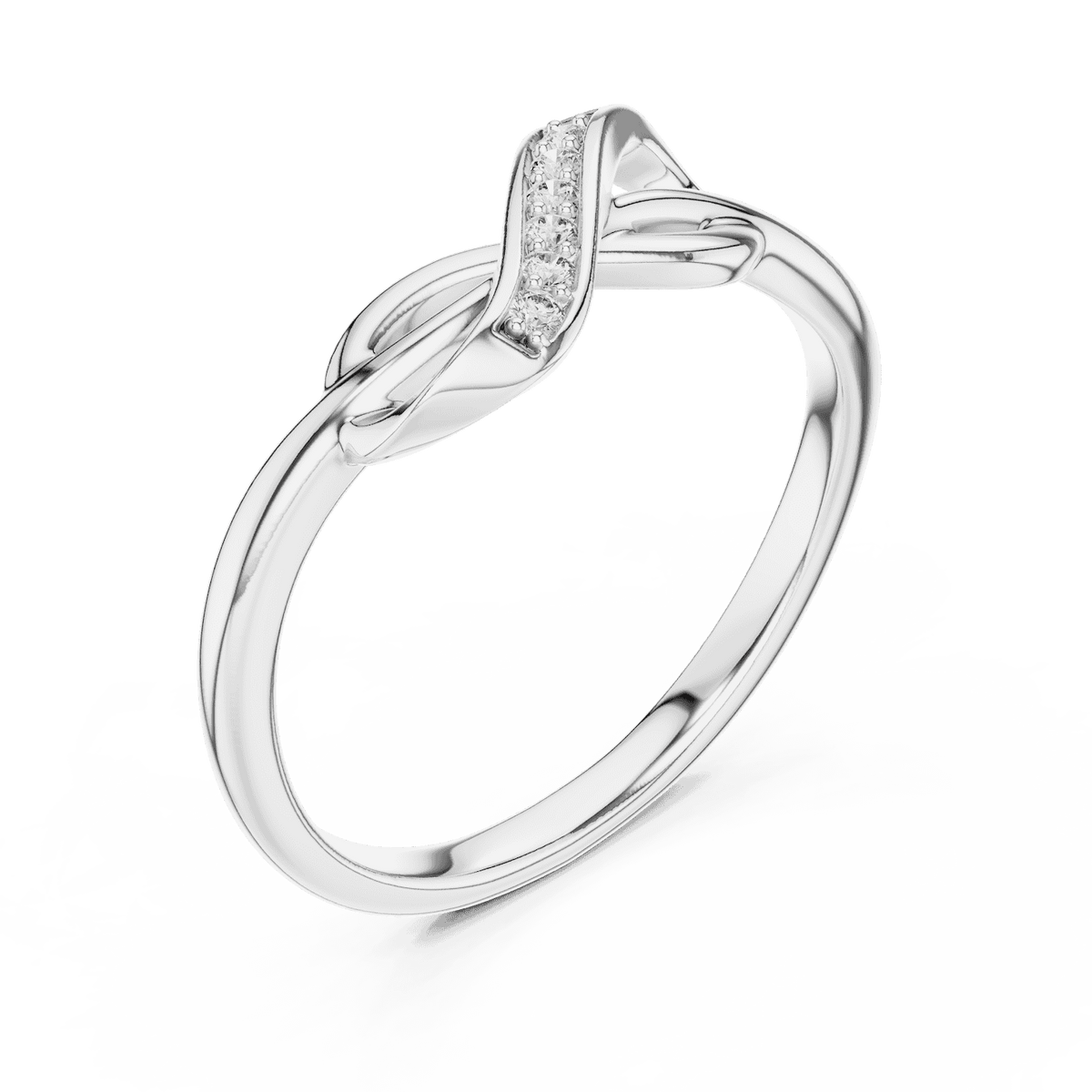 Twisted Infinity Diamond Ring featuring an elegant crossover band with sparkling accent stones and a polished finish by Aortas Jewels.