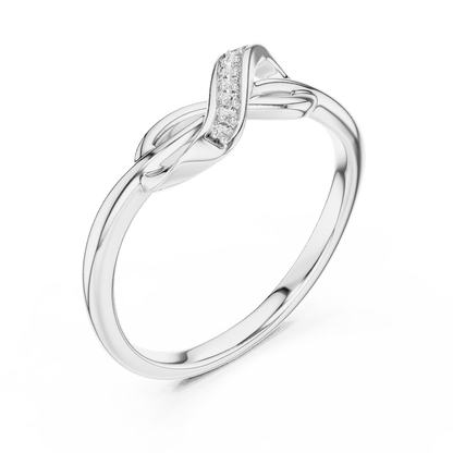 Twisted Infinity Diamond Ring featuring an elegant crossover band with sparkling accent stones and a polished finish by Aortas Jewels.