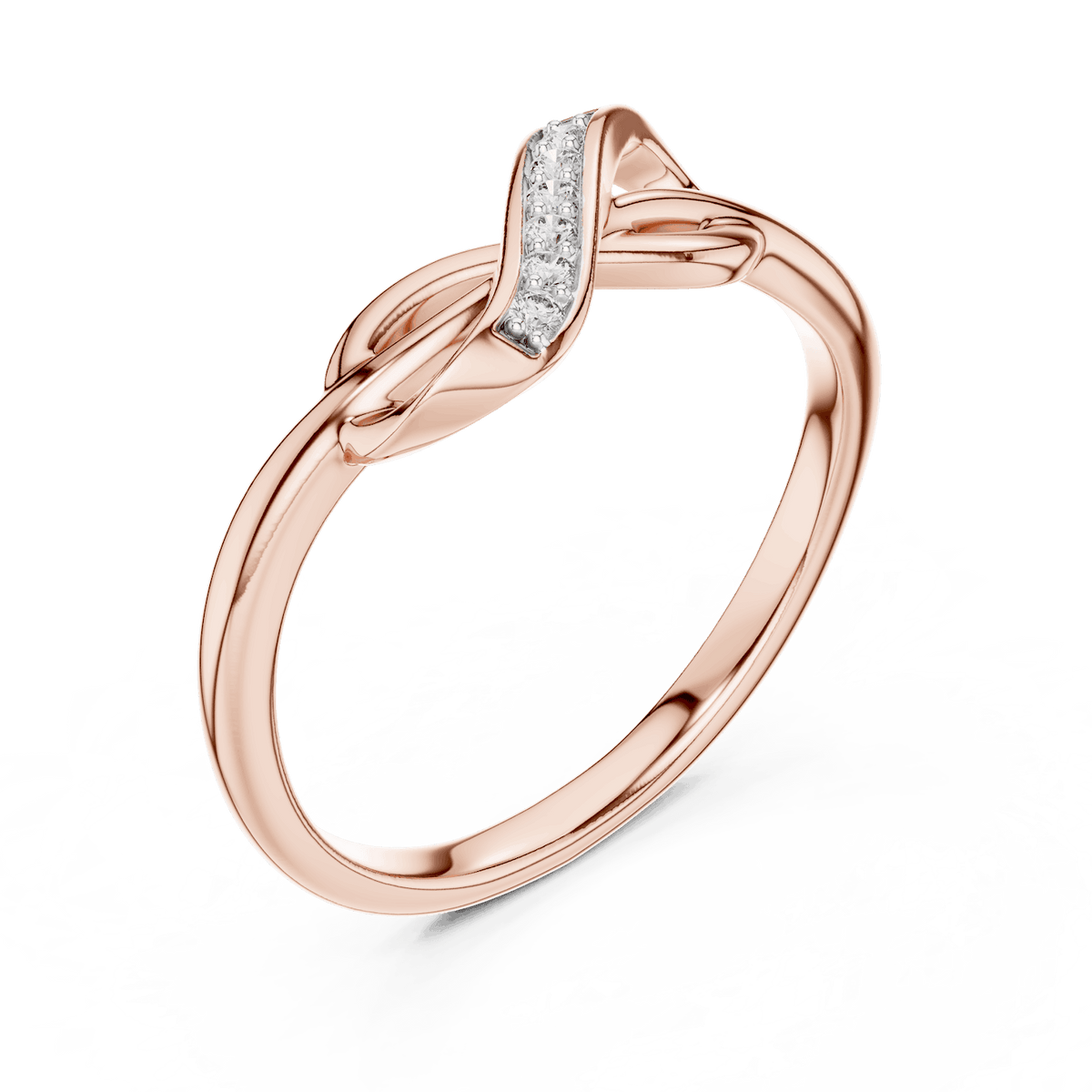 Twisted Infinity Diamond Ring featuring an elegant crossover band with sparkling accent stones and a polished finish by Aortas Jewels.
