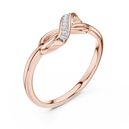 Twisted Infinity Diamond Ring featuring an elegant crossover band with sparkling accent stones and a polished finish by Aortas Jewels.