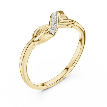 Twisted Infinity Diamond Ring featuring an elegant crossover band with sparkling accent stones and a polished finish by Aortas Jewels.