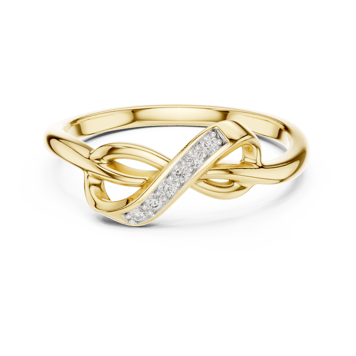 Twisted Infinity Diamond Ring featuring an elegant crossover band with sparkling accent stones and a polished finish by Aortas Jewels.