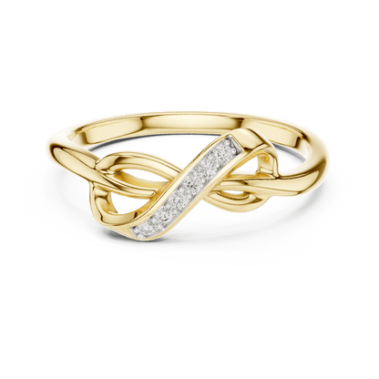 Twisted Infinity Diamond Ring featuring an elegant crossover band with sparkling accent stones and a polished finish by Aortas Jewels.