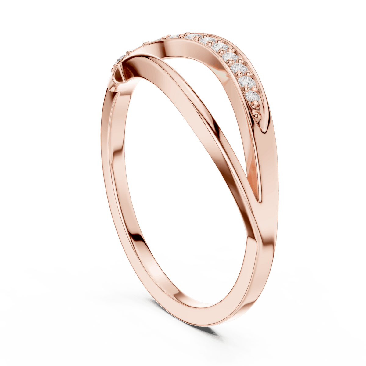 Twisted Pavé Diamond Band Ring featuring a graceful crossover design with sparkling pavé-set diamond accents and a polished finish by Aortas Jewels.