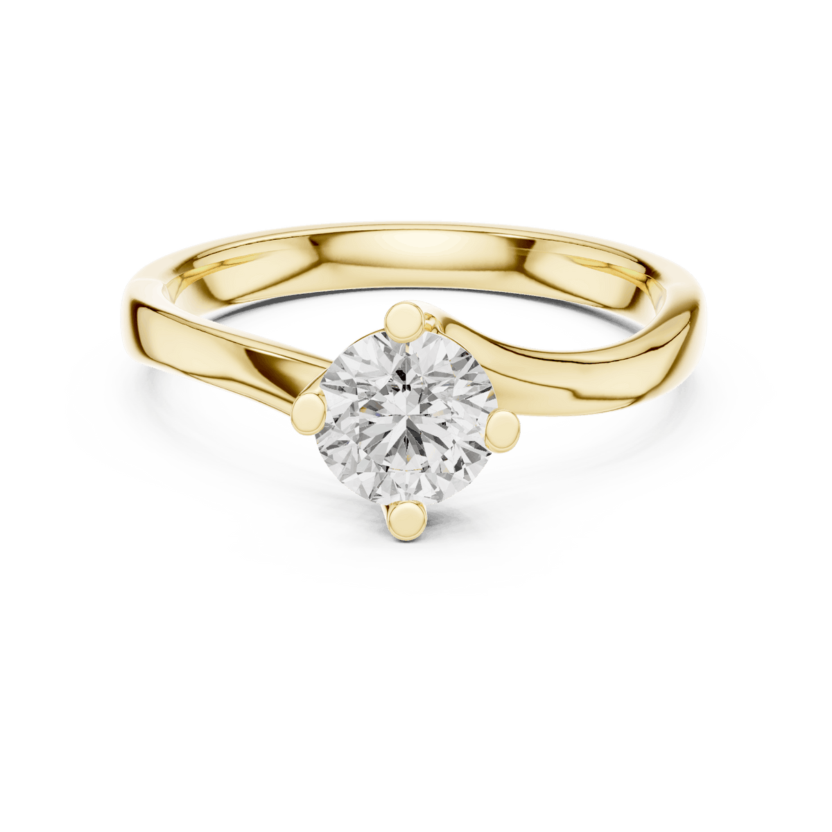 Twisted solitaire diamond engagement ring featuring a round-cut center stone in a four-prong setting with a sleek sculpted twisted band by Aortas Jewels.