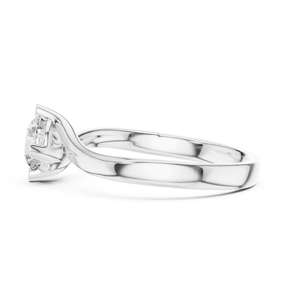 Twisted solitaire diamond engagement ring featuring a round-cut center stone in a four-prong setting with a sleek sculpted twisted band by Aortas Jewels.