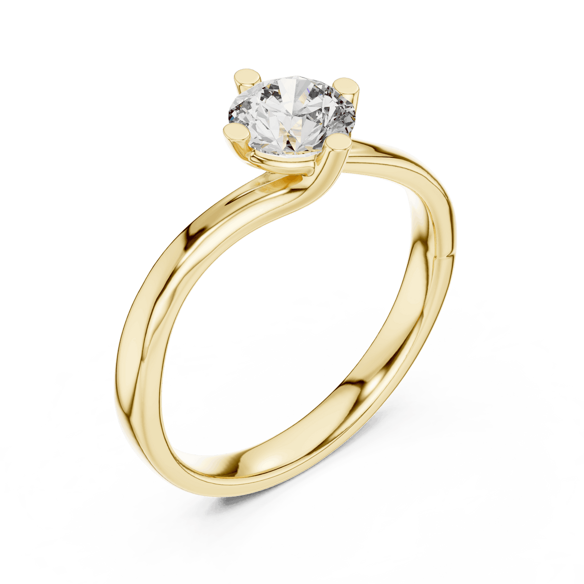 Twisted solitaire diamond engagement ring featuring a round-cut center stone in a four-prong setting with a sleek sculpted twisted band by Aortas Jewels.