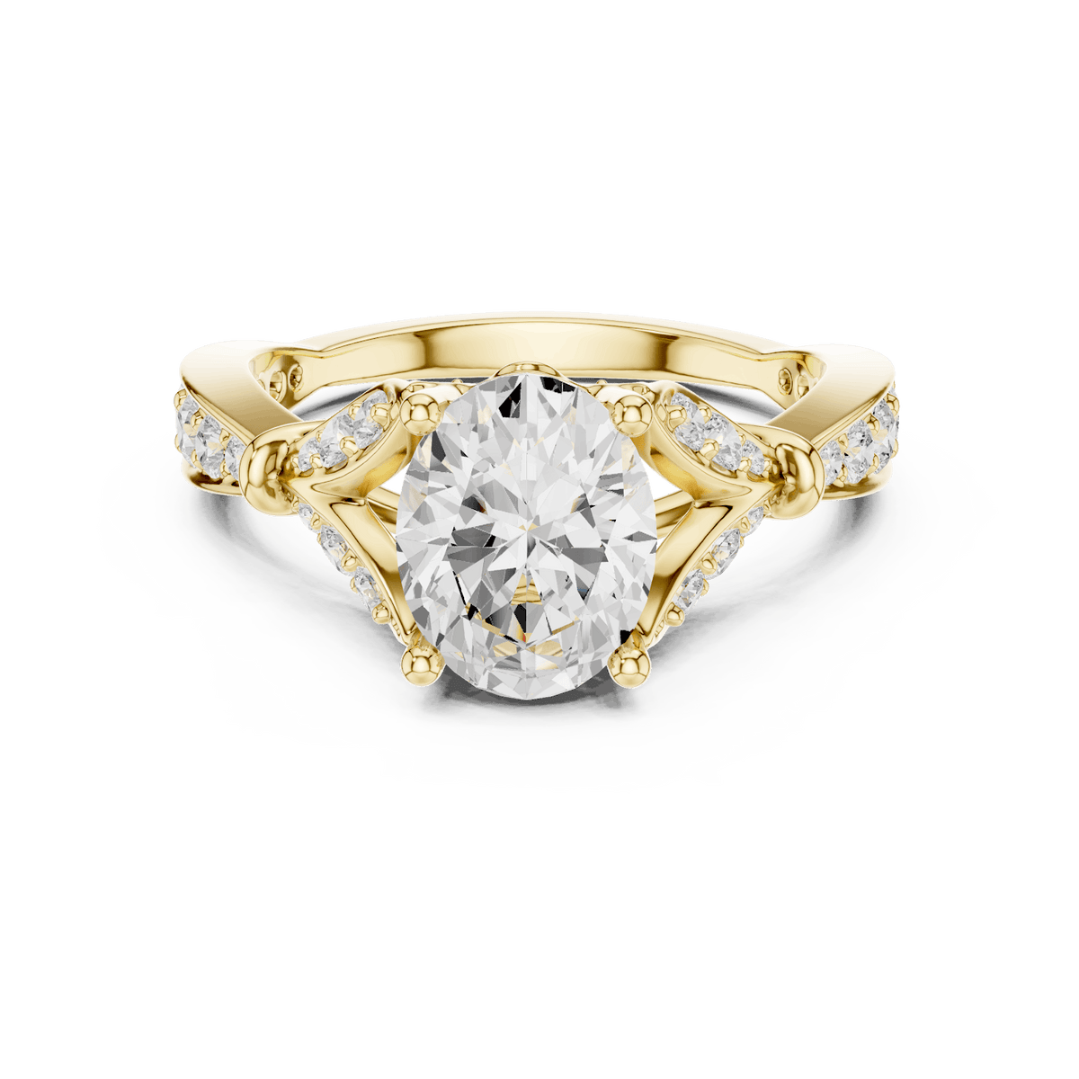 Vintage Leaf Solitaire Diamond Engagement Ring featuring a round brilliant center stone, marquise leaf motifs, and pavé diamond accents on a polished band by Aortas Jewels.