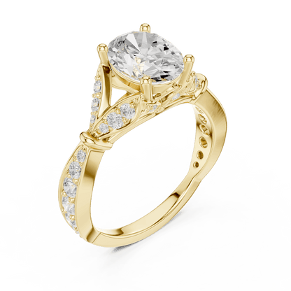 Vintage Leaf Solitaire Diamond Engagement Ring featuring a round brilliant center stone, marquise leaf motifs, and pavé diamond accents on a polished band by Aortas Jewels.